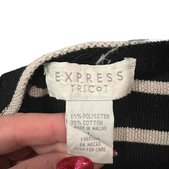 VINTAGE Express Tricot Women's Size Large Striped Short Sleeve Sweater Blouse - Picture 3 of 4